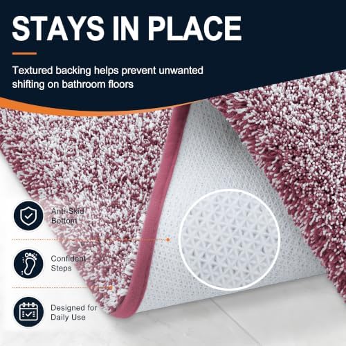 OLANLY Microfiber Bathroom Rugs 36x24, Quick Dry Mat, Burgundy and White