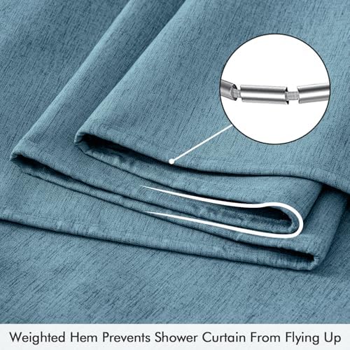 ANRODUO Moonlight Blue Long Linen Fabric Shower Curtain Set - W72xL108