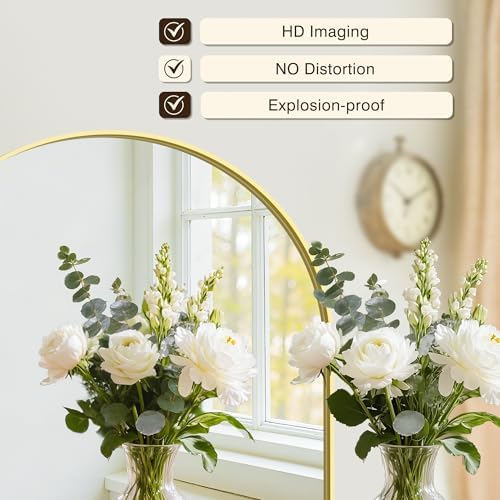 Arched Bathroom Vanity Mirror for Over Sink, 40”x30”, Gold