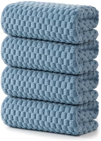 REDKISS 4 Pack Blue Microfiber Bath Towels - Large Shower Towels Set for Bathroom, Super Absorbent Towel Set of 4 Lagre, Quick Dry Bathroom Towel for Spa, Gym,Travel, Lint Free, Ultra Soft