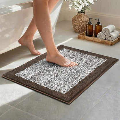 Bathroom Rugs 24x17 Non Slip Washable, Soft Absorbent Bath Mat Brown