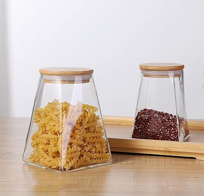Glass Jars with Bamboo Lids, Candy Jar with Lid, Coffee jar for Counter, Cookie Jar with Airtight Lids, Clear Glass Jar for Candy, Tea, Coffee Bean, Sugar, Spices, Apothecary etc (25oz/750ml)