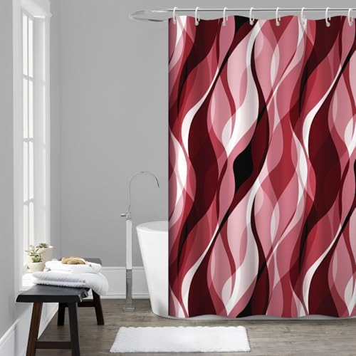 Red Striped Shower Curtain with Hooks for Bathroom 60x72 Inch