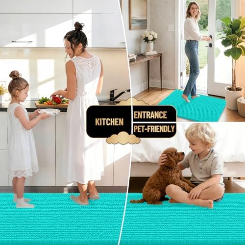 OLANLY Thick Chenille Small Bathroom Rugs 24x16, Absorbent Bath Mat, Teal