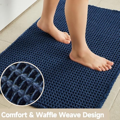 TYUU Waffle Runner Rug Bathroom, Long Boho Bath Mat, 60x24 Navy Blue