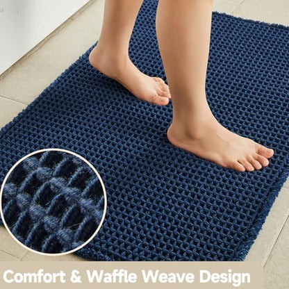 TYUU Waffle Runner Rug Bathroom, Long Boho Bath Mat, 60x24 Navy Blue