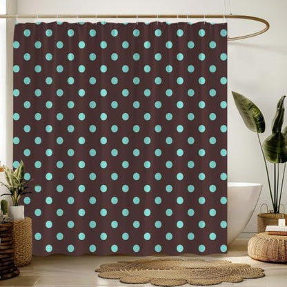 Polka Dot Shower Curtain Dark Brown Teal Dots Vintage Retro Fabric Decorative Bathroom Curtains with Hooks,70" Wx78 H