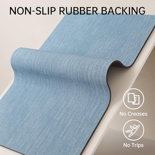 Mecko Bath Mat 24"x48",Ultra Thin Bathroom Rug fit Under Door Light Blue