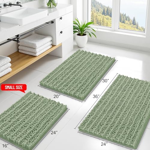 Smiry Bathroom Rugs Mat 30x20, Extra Soft Absorbent Chenille Bath Rugs, Non Slip Rubber Backing Machine Washable Quick Dry Bath Mats for Bathroom Floor, Tub, Shower, Home Decor Accessories, Sage Green
