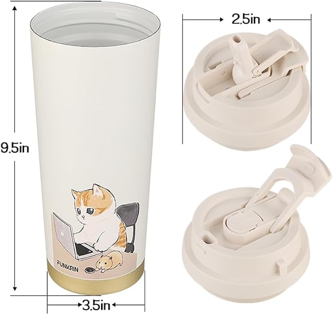 Funkrin Coffee Travel Mug with Flip Lid, 16oz Insulated Tumbler Cup with Ceramic Coating, Double Wall Vacuum Leak-Proof Tumbler for Office School Party Camping