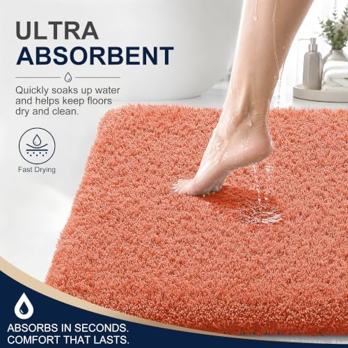 OLANLY Microfiber Large Bathroom Rugs 59x35, Soft Absorbent Bath Mat, Coral