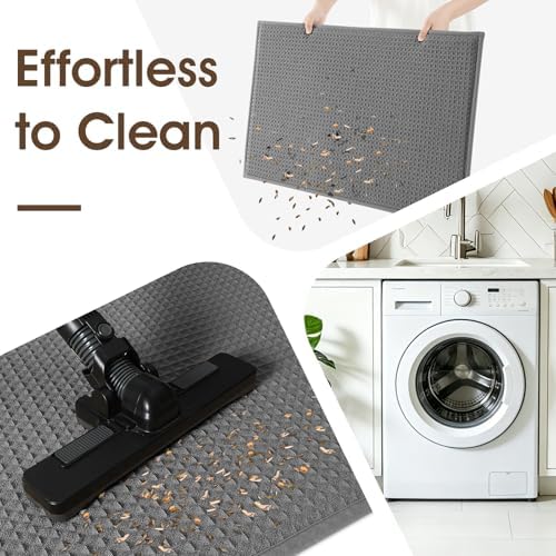 Memory Foam Bath Mat Set 3 Piece, Ultra Soft Absorbent Waffle Bathroom Rugs, Super Non-Slip PVC Backing Bath Rug Quick Dry, Machine Washable Rug for Tub, Shower, Home Decor Accessory, Dark Gray