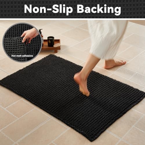 Triohero Black Waffle Runner Rug Bathroom, Long Boho Bath Mat, 24x72