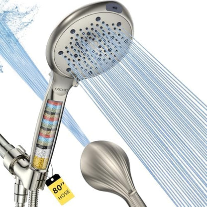 FASDUNT High Pressure Filtered Handheld Shower Head, Brushed Nickel