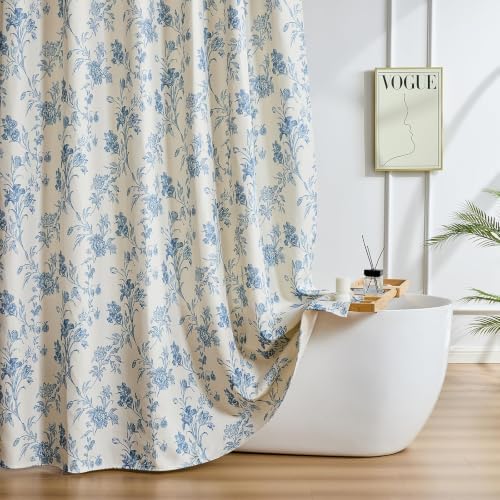 Warmstar Farmhouse Shower Curtain,Blue Floral Shower Curtain for Bathroom
