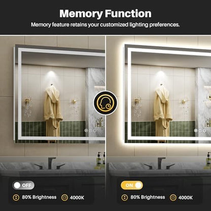 Briivue 68x40 Inch LED Bathroom Mirror with Lights, Backlit & Front Lit