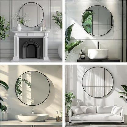 Round Black Mirror 28 Inch, Matte Black Frame, Large Circle Mirror