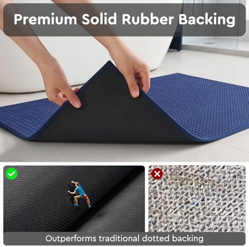 tchdio Bathroom Runner Rug, Absorbent Washable Thin Bath Mat, Non Slip Quick Dry Bath Rugs with Solid Rubber Backing, Low Profile Bath Mat, Blue, 24" x 48"