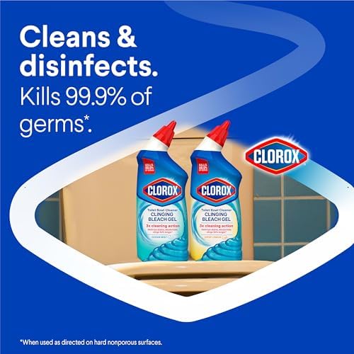 Clorox Toilet Bowl Cleaner Clinging Bleach Gel, Kills 99.9% of Bacteria and Viruses, Ocean Mist, 24 Fl Oz, Pack of 2