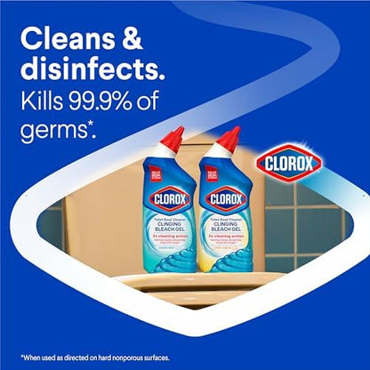 Clorox Toilet Bowl Cleaner Clinging Bleach Gel, Kills 99.9% of Bacteria and Viruses, Ocean Mist, 24 Fl Oz, Pack of 2