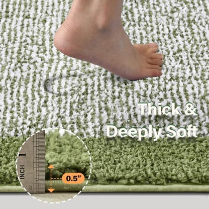 60x24 Bathroom Rugs Non Slip Washable, Soft Absorbent Bath Mat Olive Green