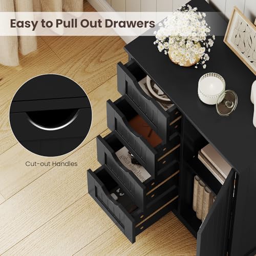 Giantex Bathroom Storage Cabinet with Drawers - 4 Drawer Storage Organizer w/Cupboard, Adjustable Shelf, Anti-Toppling Device, Entryway Storage Unit Console Table, Bathroom Floor Cabinet (Black)