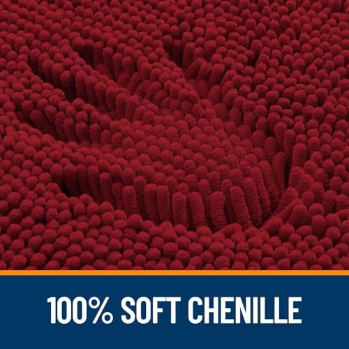 OLANLY Chenille Bathroom Rugs Mats Sets 2 Piece, 36"x24"+24"x20", Red
