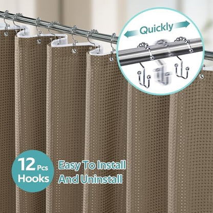 Vipfree 3 in 1 Shower Curtain Set, Waffle Shower Curtain and Liner Set with 12 Double Sided Shower Curtain Hooks, 258GSM Luxury Weighted Cloth Shower Curtains for Bathroom, 72 W x 84 H, Beige