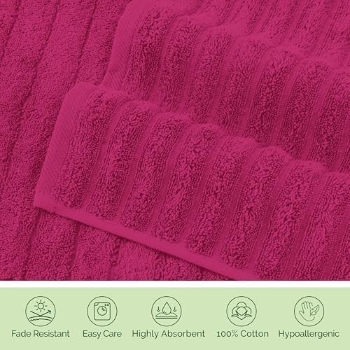 Elegant Comfort Luxury 100% Turkish Cotton Corduroy Ribbed 4 Pack Hand Towel Set 16 x 28 Inch - Absorbent, Super Soft, Quick Dry, Premium Towels for Bathroom, Gym, Spa and Hotel Use, Hot Pink