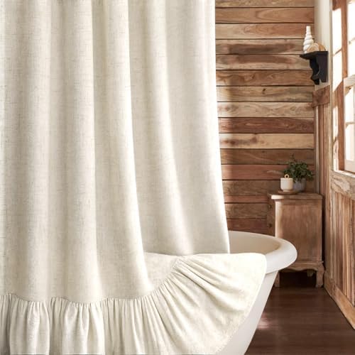 Farmhouse Shower Curtain Ruffle Linen Cream 72" W x 78" L