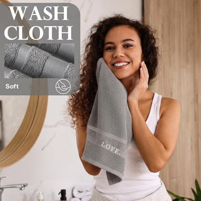 Hahafelt Decorative Bathroom Towel Set, Grey, Home Love Family