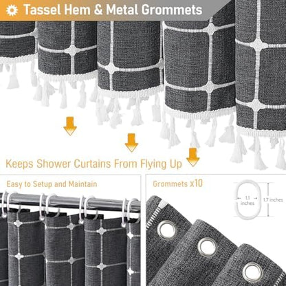 BTTN 54x78 Boho Linen Heavy Duty Fabric Shower Curtain Set, Charcoal Gray