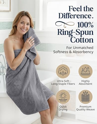 LANE LINEN Towel Set for Bathroom Soft Absorbent Quick Dry - Cool Grey