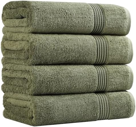 Superior Egyptian Cotton Bath Towel Set, Home Bathroom Towels, Master, Guest Bath, Decor Essentials, Quick Dry, Absorbent, Large Body Towels, Spa, Hotel, Resort, Adult, Kids, Set of 4, Forest Green