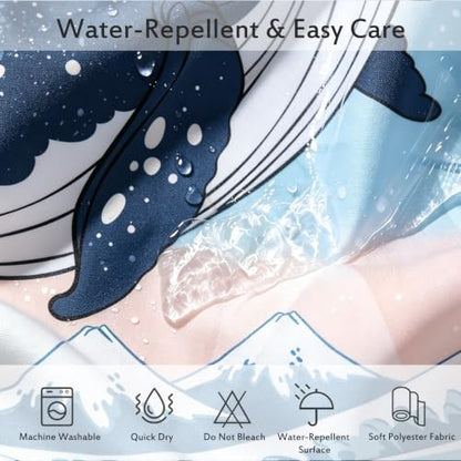 Aimego Stall Small Shower Curtain - Funny Cute Cat Riding Whale Holding Trident in Ocean Wave, Shark Cat Narrow Half Fabric Cloth Fun Shower Curtain Set for Bathroom Decor Bath Curtain, 36"x72"
