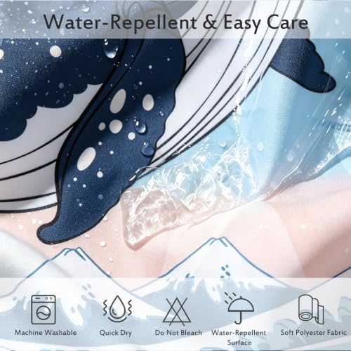 Aimego Funny Shower Curtain Brave Cat Holding Trident Riding Whale in Ocean Wave, Shark Cat Shower Curtain Set with 12 Hooks for Bathroom Decor Accessories Bathtub Curtain, 72"x72"