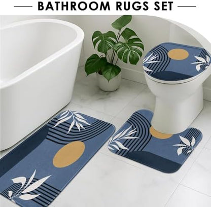 Bathroom Sets with Shower Curtain and Rugs, 4 Pcs, Boho Modern