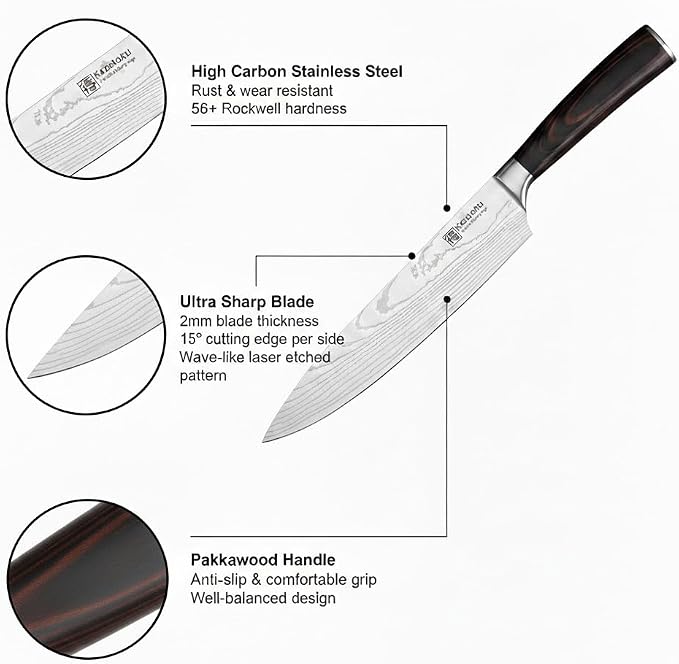 3 Piece Kitchen Knife Set, High Carbon Stainless Steel Professional Chef Knife Set with Ultra Sharp Blade, Sharp Knives Set with Ergonomic Pakkawood Handle