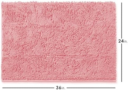 Hearth & Harbor Bathroom Rugs, Chenille Bath Mat - Machine Washable Bath Mats for Bathroom Non-Slip Backing Rubber, Quick Dry Bathroom Mat, 24 x 36 - Pink