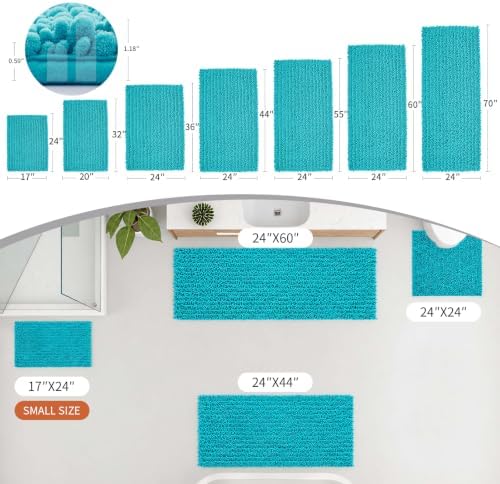 Disolla Teal Bathroom Runner Rug 24x55 Inch - Long Chenille Bath Mat, Extra Soft Shaggy Plush Absorbent Runner, Non-Slip Washable Rug for Tub, Bedside and Kitchen