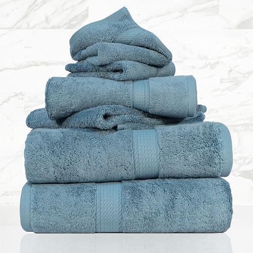 SUPERIOR Egyptian Cotton Ultra Plush & Absorbent, 6 Piece Set, Denim Blue
