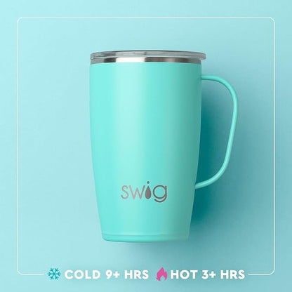 Swig Life 18oz Travel Mug, Insulated Tumbler with Handle and Lid, Cup Holder Friendly, Dishwasher Safe, Stainless Steel, Travel Coffee Cup (Hayride)