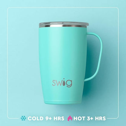 Swig Life 18oz Travel Mug, Insulated Tumbler with Handle and Lid, Cup Holder Friendly, Dishwasher Safe, Stainless Steel, Travel Coffee Cup (Oh Happy Day)