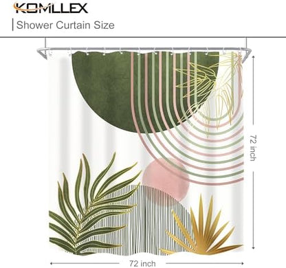 Mid Century Sage Green Pink Boho Abstract Bathroom Shower Curtain Set