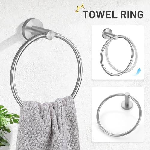 TURS Brushed Steel 5 Piece Bathroom Hardware Set, SUS304 Stainless Steel Bath Towel Bar Set, 24 Inch Bathroom Accessories Kit Wall Mounted