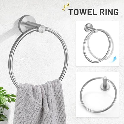 TURS Brushed Steel 5 Piece Bathroom Hardware Set, SUS304 Stainless Steel Bath Towel Bar Set, 24 Inch Bathroom Accessories Kit Wall Mounted
