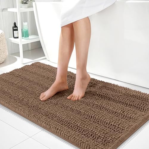 OLANLY Thick Bathroom Runner Rugs 44x24, Soft Chenille Bath Rugs, Mocha