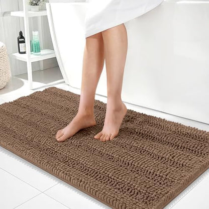 OLANLY Thick Bathroom Runner Rugs 44x24, Soft Chenille Bath Rugs, Mocha