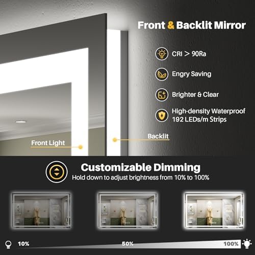 Briivue 68x38 Inch LED Bathroom Mirror with Lights, Backlit & Front Lit