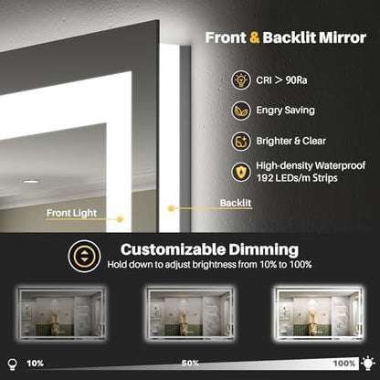 Briivue 68x38 Inch LED Bathroom Mirror with Lights, Backlit & Front Lit